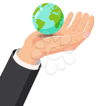 Hand holding Earth globe on white background vector illustration