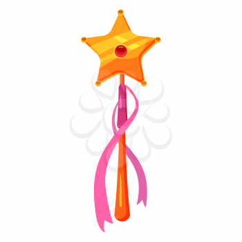 Magic wand. Magic accessory in the shape of a star, decorated with diamonds, precious stones