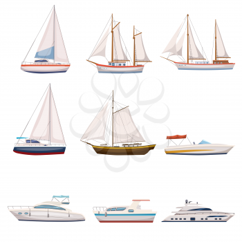 Super set of water carriage and maritime transport in modern flat design style. Ship, boat, vessel, warship, cargo ship, cruise ship, yacht, wherry, hovercraft.