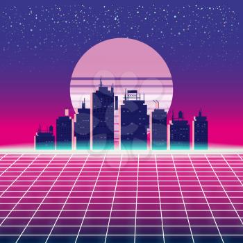 Synthwave Retro Futuristic Landscape With City