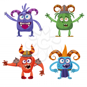 Set of cute funny characters troll, goblin, devil, yeti