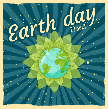 Earth day, planets earth in a stylized flower against a background of space, vector, cartoon style, illustration