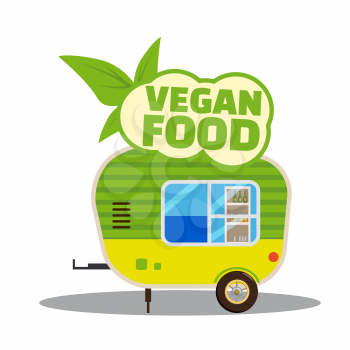 Vegan food, a trailer, cart. Healthy food. Delivery of fast food. A fast food trailer on a white background.