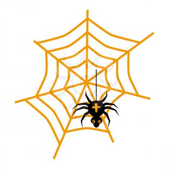 Halloween spider and web flat single icon. Halloween symbol of fear and danger