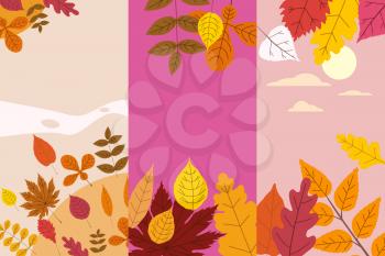 Set colorful autumn templates of autumn fallen leaves orange yellow foliage. Backgrounds social media stories banners