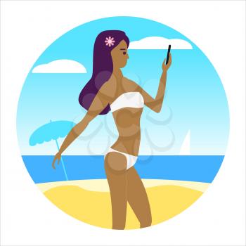 Icon activty on ocean sea summer girl taking selfie smartphone
