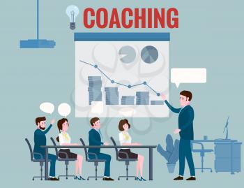 Business coaching, people man and woman training talking, discussing in meeting room