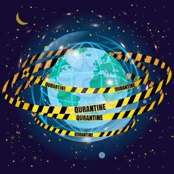 Quarantine tapes strips around planet Earth. Pandemic stop Coronavirus outbreak covid-19 2019