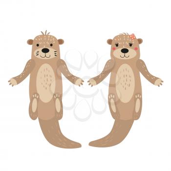 Otters cute cuple animal characters female and male