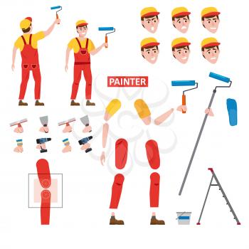 Painter profession worker character for animation. Front and back view