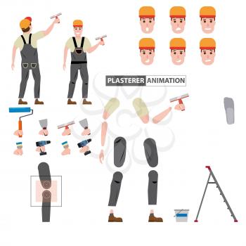 Plasterer profession worker character for animation. Front and back view