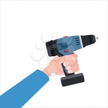 Hand holds electric screwdriver, tool, illustration vector