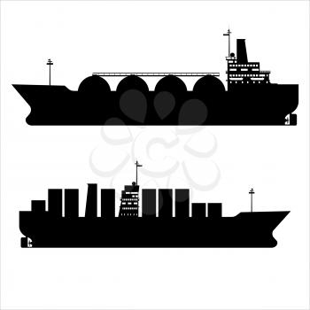 Icon set Gas tanker LNG Cargo ship tanker with containers