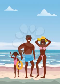 Happy Family on Beach. Father, Mother, Son and Daughter enjoying Beach Vacation
