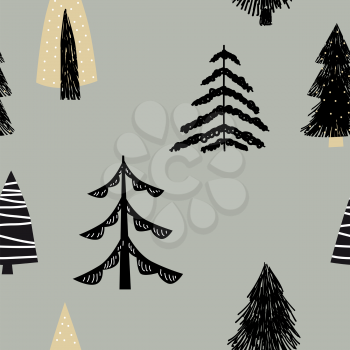 Scandinavian seamless pattern pine trees spruce. Vector abstract minimalism style for decoration textile, covers, package, wrapping