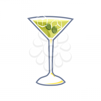 Cocktail Manhattan alcohol drinks with olives icon. Summer beverage, vector illustration cartoon style