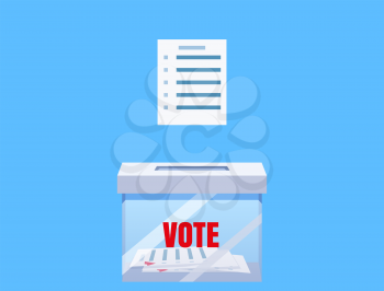 Election vote box transparent with voting blanc paper, ballot campaign