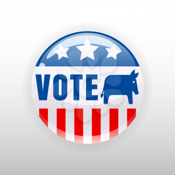 I Vote United States of America button election, badge, donkey symbol of a democratic party