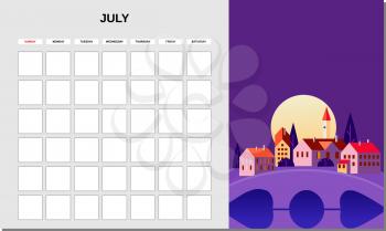 Calendar Planner June month. Minimalistic landscape natural backgrounds Summer. Monthly template for diary business. Vector isolated illustration