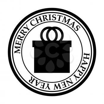 Merry Christmas and Happy New Year post stamp gift box icon