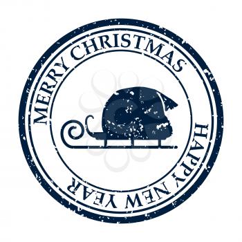 Merry Christmasand Happy New Year grunge dirty post stamp sleigh icon