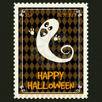 Happy Halloween Postage Stamps with witch cauldron