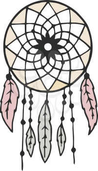 A beautiful traditional dream Cather used in native American culture as protective charm vector color drawing or illustration 