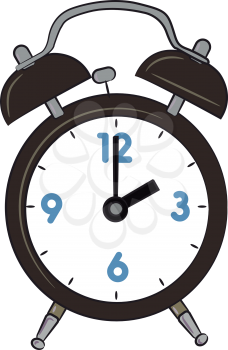 A table alarm clock with time showing 2 O'clock vector color drawing or illustration 