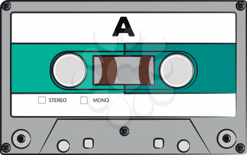 A classic stereo audio cassette with blue label vector color drawing or illustration 