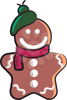 Cookie decorated with red green & white frosting for Christmas celebrations vector color drawing or illustration 