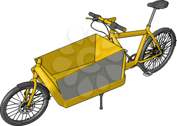  A different type of bike or cycle which have basket in middle of the two wheels not in front side of rear wheel Basket is yellow in color and big also vector color drawing or illustration