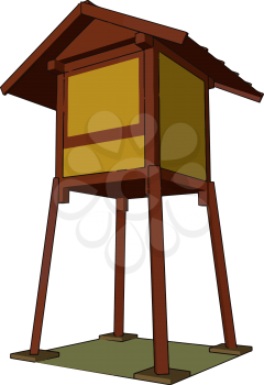 Hunting towers provide advantages in visibility for the user and depending of the structure of tower also provide shelter a seat and a surface on which to lean and steady one rifle vector color drawing or illustration