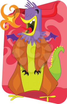 Flaming alien monster rooster cartoon illustration