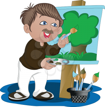 Vector illustration of artist painting on canvas.