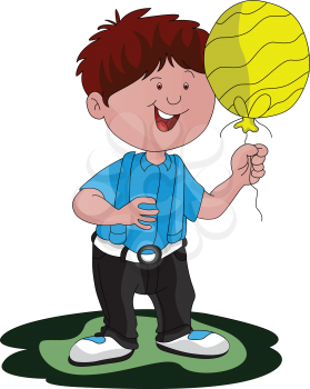 Vector illustration of a happy boy holding balloon.