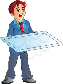 Young Man Holding an Illustration Board, vector illustration
