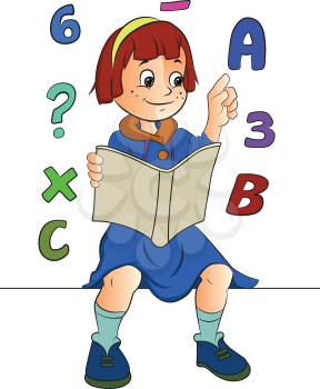 Girl Studying Math, vector illustration