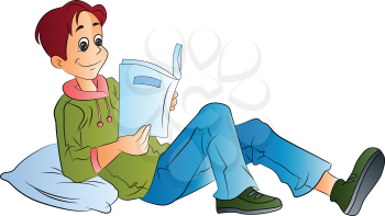 Young Man Reading a Book, vector illustration