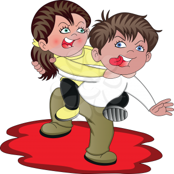 Vector illustration of aggressive couple having an heated argument,