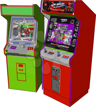 Video games are also available in malls shops for children attraction and entertainment vector color drawing or illustration