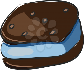 Brown cookie with blue cream vector illustration on white background 