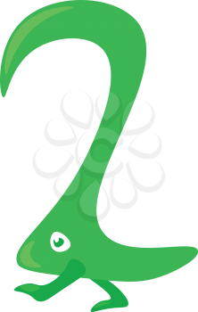 Numerical number two in green animal shape walking on its leg vector color drawing or illustration 