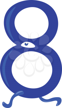 Numerical number eight in blue creature shape walking on its leg vector color drawing or illustration 