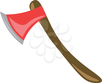 Clipart of an axe with wooden arms and red shinny steel blade vector color drawing or illustration 
