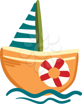 An orange and blue sailing ship with life preserver vector color drawing or illustration 