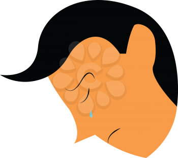 Face of sad boy with tear flowing out of his eyes vector color drawing or illustration 
