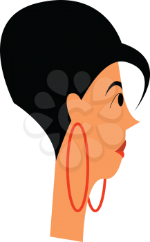 Side face of a lady with styled hair and dangler earrings vector color drawing or illustration 
