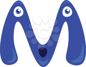 Alphabet M in blue color figurine with two big eyes and a small nose vector color drawing or illustration 