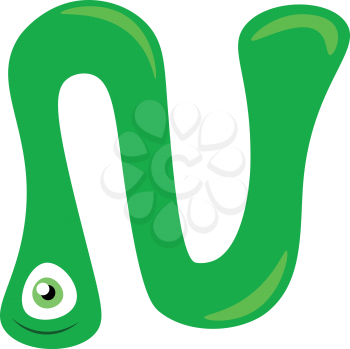 Alphabet N in green color snake shaped figurine with one eye vector color drawing or illustration 