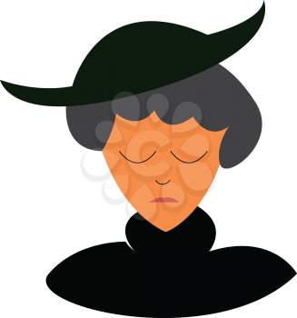 A sad old woman in traditional black dress and hat vector color drawing or illustration 
